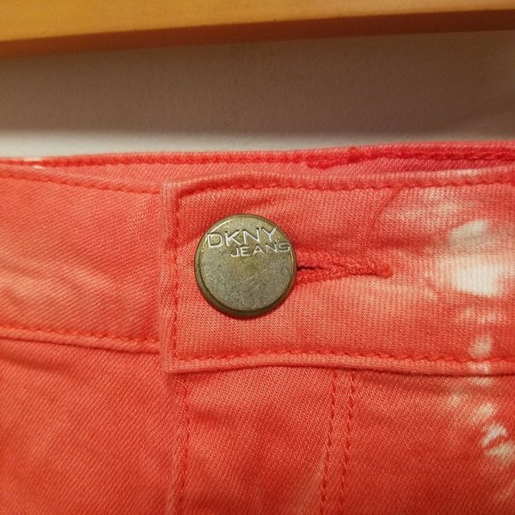 DKNY Jeans Shorts Size 4 Tie Dye City Boyfriend Orange Green Diamond Argyle - Picture 6 of 14